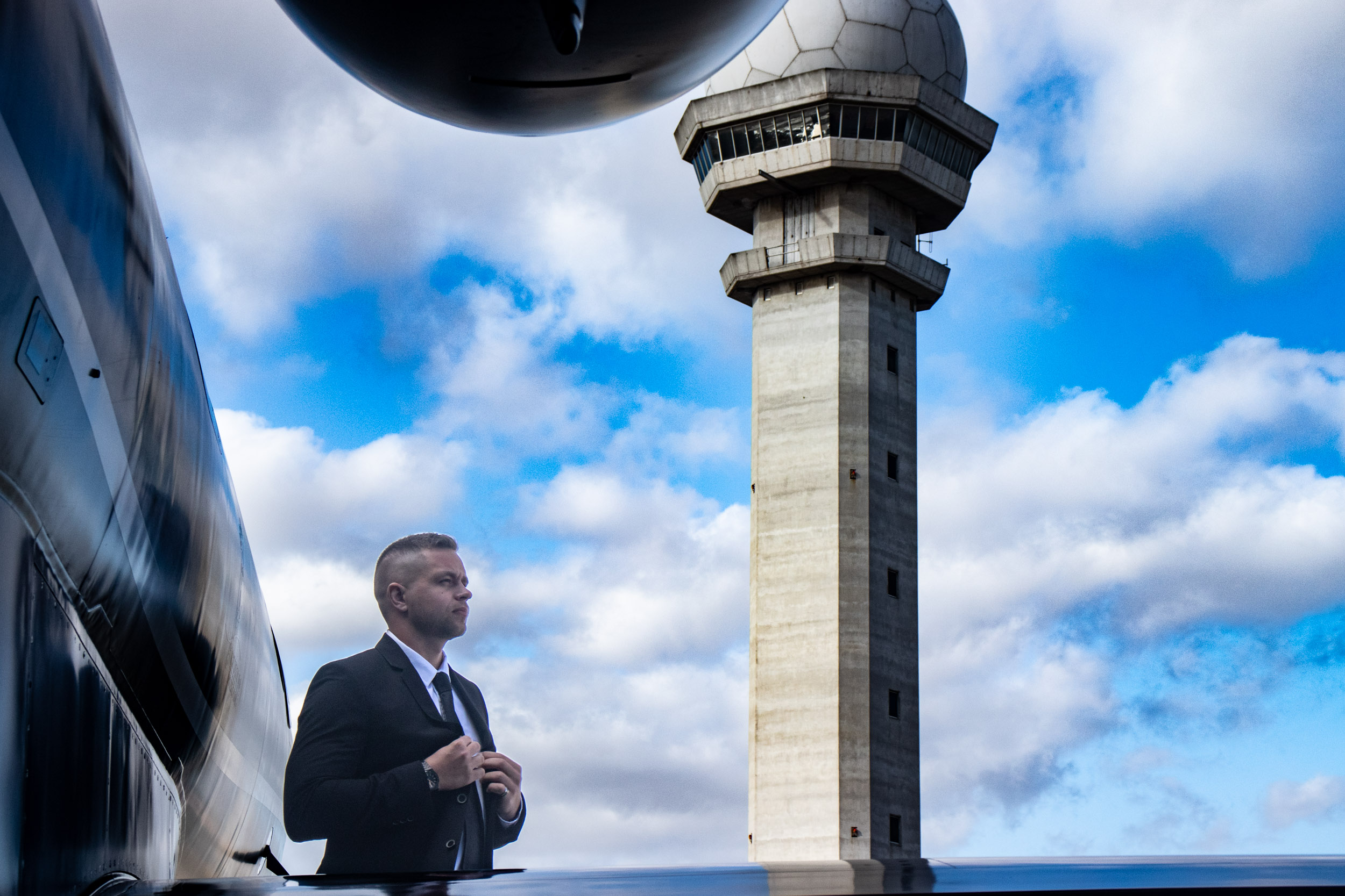 Man wearing suit at the airport